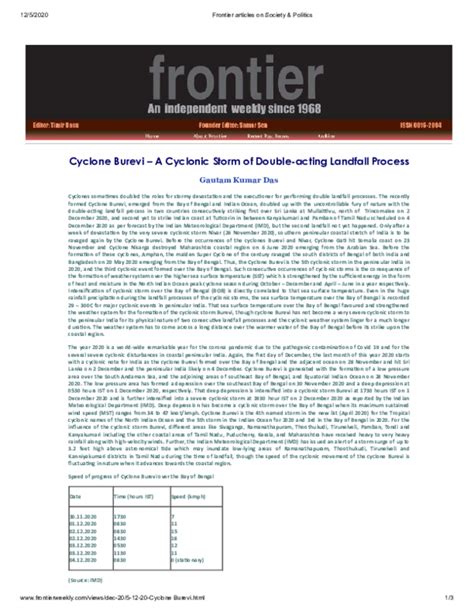 (PDF) Cyclone Burevi -A Cyclonic Storm of Double-acting Landfall Process