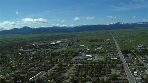 Aerial Shot Of Bozeman Montana On Blue Sky Day Stock Footage Video