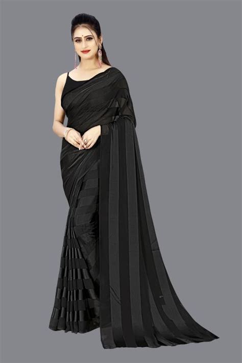 Buy Kashvi Women Black Embellished Satin Single Saree Without Blouse