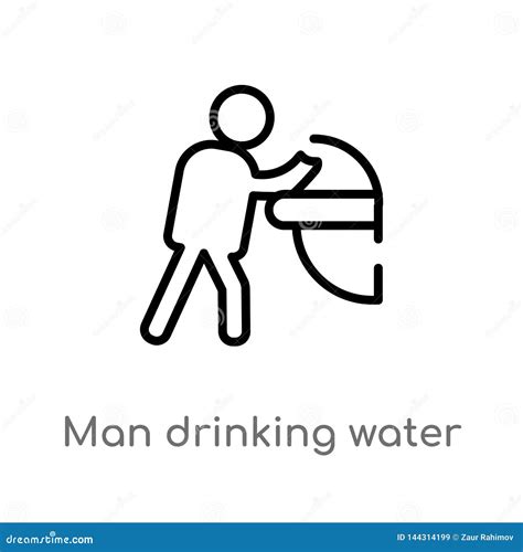 Outline Man Drinking Water In Public Place Vector Icon Isolated Black