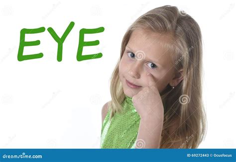 Cute Little Girl Pointing Her Eye In Body Parts Learning English Words