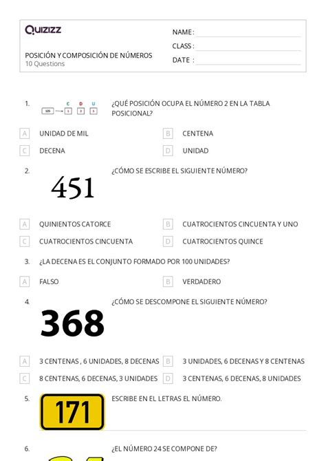 Componer Y Descomponer N Meros Hojas De Trabajo Para Grado En