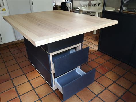 Ilot De Cuisine Noir Et Bois Atelier Quiquengrogne