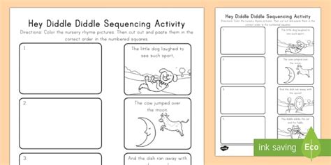 Hey Diddle Diddle Nursery Rhyme Sequencing Activity Worksheet ELA