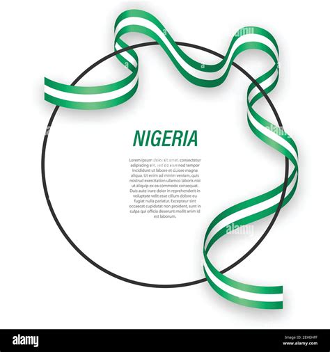 Waving Ribbon Flag Of Nigeria On Circle Frame Template For