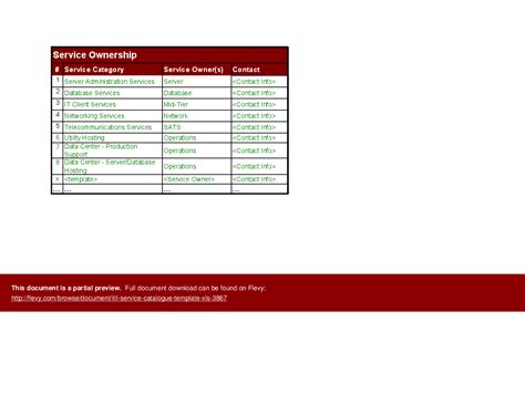 Excel Template It Service Catalogue Template Excel Template Xls Flevy