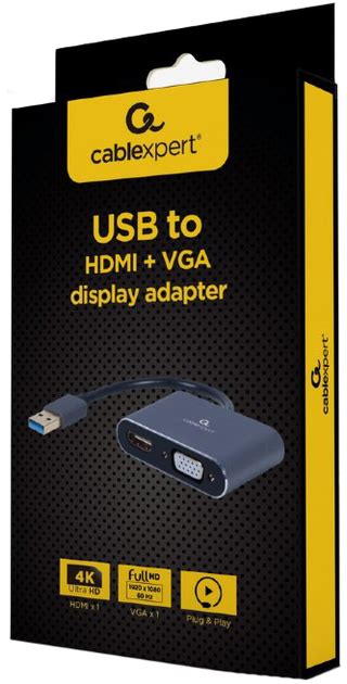 Адаптер переходник Cablexpert USB to HDMI VGA 15 см Gray A USB3