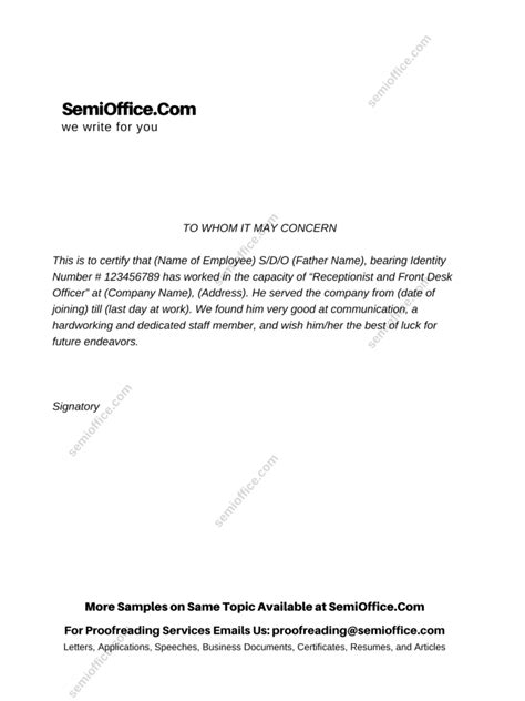 Certificate Of Experience Template