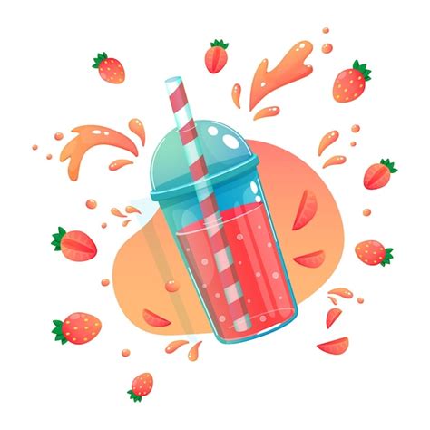 Batido De Fresa En Un Vector De Dibujos Animados De Batido De Fresa De