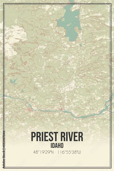 Retro Us City Map Of Priest River Idaho Vintage Street Map Stock