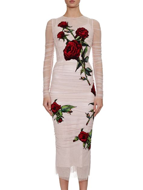 Lyst - Dolce & Gabbana Rose-embroidered Tulle Dress in Pink