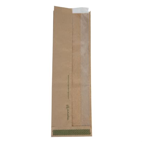 Vegware Compostable Kraft Baguette Bags With Pla Window 1000 Pack