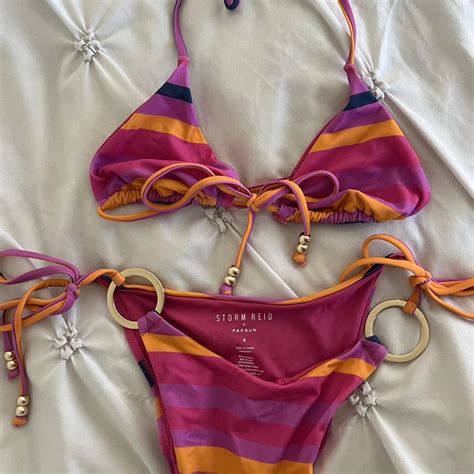 Pink And Orange Striped Bikini Super Cute Metal Depop