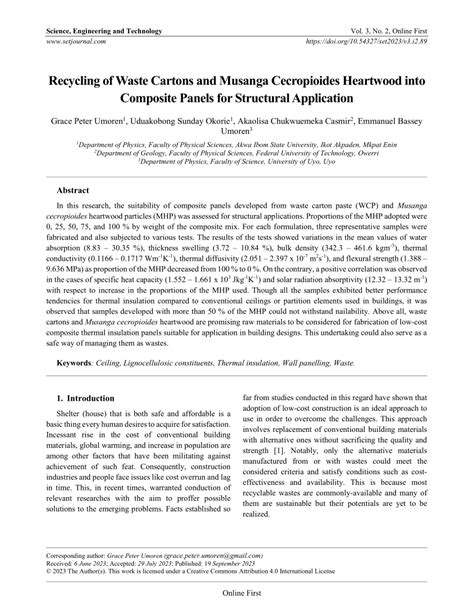 PDF Recycling Of Waste Cartons And Musanga Cecropioides Heartwood