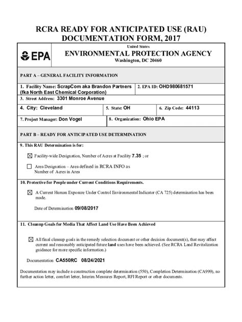 Fillable Online Epa Ohio RCRA Voluntary Corrective Action Agreement