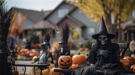 Premium AI Image | Halloween decorations in the neighborhood