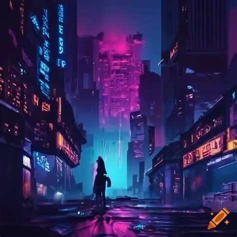 Cityscape Of A Futuristic Cyberpunk City At Night On Craiyon