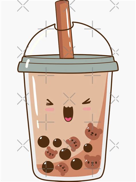 Kawaii Boba Milk Tea With Bear Toppings Sticker For Sale By Rlin