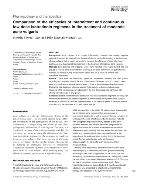 Pdf Comparison Of The Efficacies Of Intermittent And Continuous Low Dose Isotretinoin Regimens