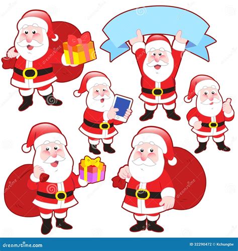 Cute Cartoon Santa Claus Collection Stock Vector Illustration Of