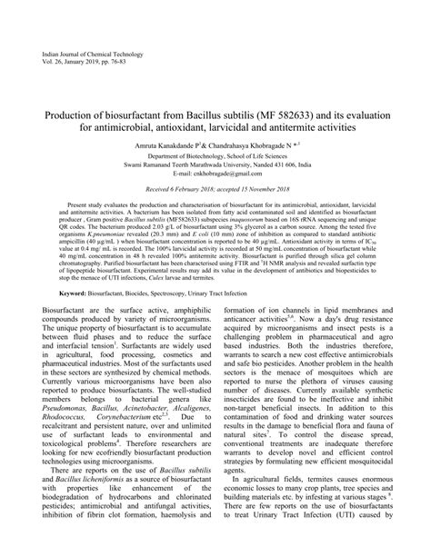 Pdf Production Of Biosurfactant From Bacillus Subtilis Mf 582633