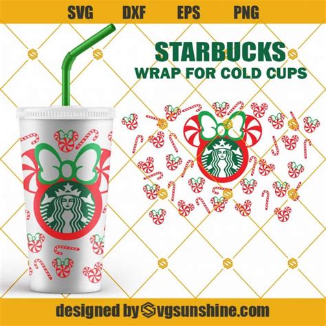 Candy Cane Minnie Mouse Starbucks Cup Svg Disney Starbucks Wrap Svg