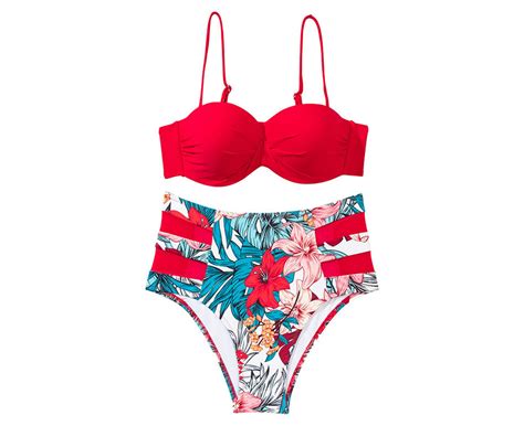 2 Pcsset Bikini Set Spaghetti Strap Padded Colorful Floral Print Lady Swimwear For Beach Red