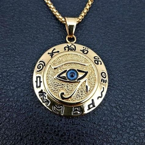 Or Oeil Horus Pendentif Rond Motif Rune Musulmane Collier Pour