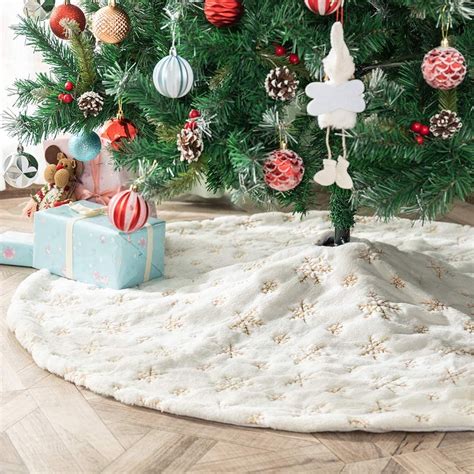 Husfou Christmas Tree Skirt 48 Snowy Faux Fur Xmas Tree Skirt Mat With