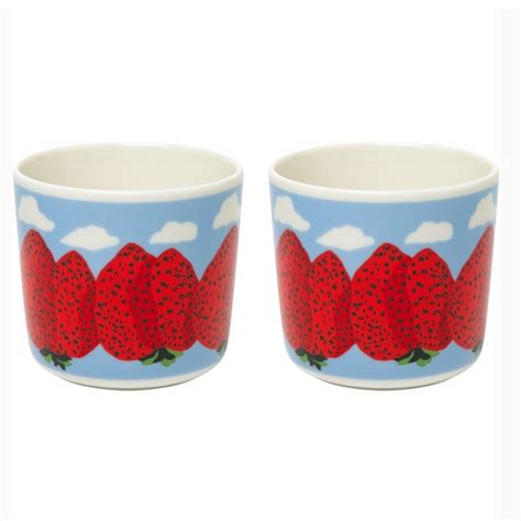 Marimekko Mansikkavuoret Blue Red Coffee Cup Set Marimekko Mugs Cups