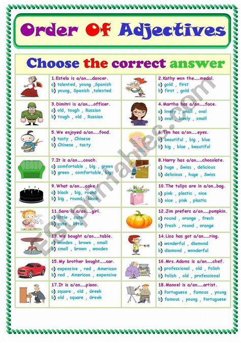 Order Of Adjectives Worksheets