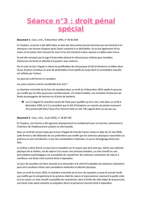 Séance n3 droit pénal spécial Séance n3 droit pénal spécial