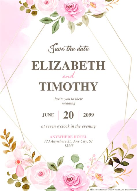 Free Pdf Invitation Watercolor Rose Flower Decoration Wedding