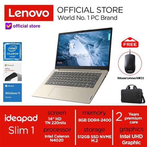 Promo Lenovo Ideapad Slim 1 Celeron N4020 512gb Ssd 8gb Win 11 Ohs