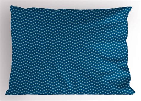 Navy Blue Pillow Sham Horizontal Zigzags Chevron Pattern In Conrtasting