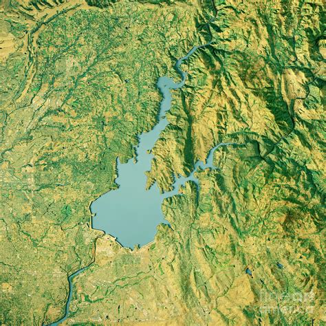 Folsom Lake 3d Render Topographic Map Color Digital Art By Frank