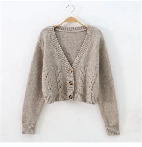 Sheppa V Neck Crop Cable Knit Cardigan Yesstyle Cardigan Sweaters