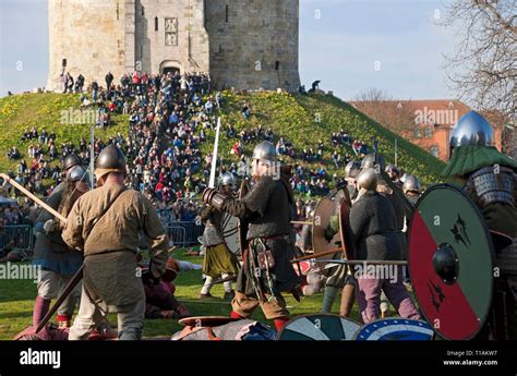 Battle Between Vikings And Anglo Saxons At The Viking Festival Clifford