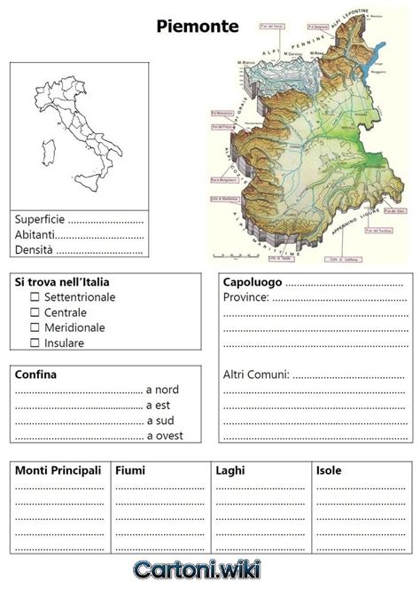 Scheda della regione Piemonte per la scuola primaria Attività