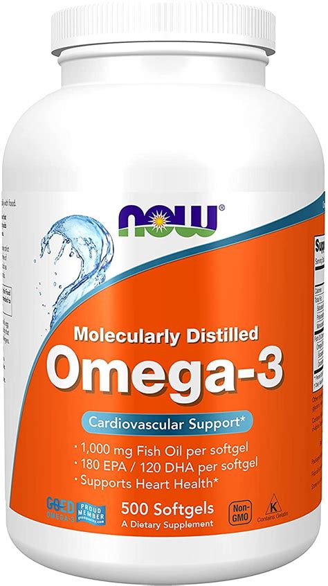 NOW Foods Omega 3 Molecularly Distilled Fish Oil 500 Softgels 2 Pack