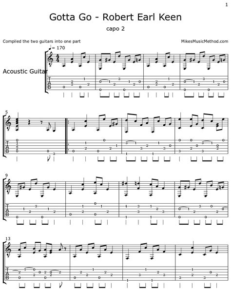 Gotta Go Robert Earl Keen Sheet Music For Acoustic Guitar