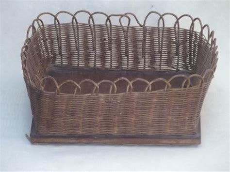 Handmade Vintage Sewing Basket Square Woven Reed Bowl On Wood Board