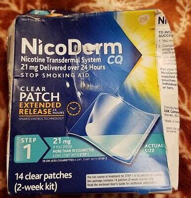 NicoDerm CQ Step 1 Clear Patches 21mg 14 Count 2 Week Kit Exp 05 2026