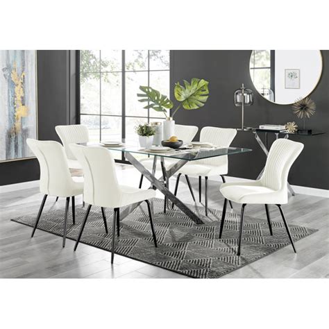 Furniture Box Leonardo Glass And Chrome Dining Table 6 Cream Nora