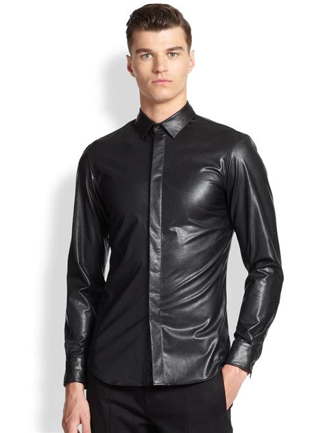 Lyst Emporio Armani Faux Leather Sportshirt In Black For Men