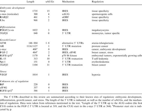 Summary of described 5 H UTRs | Download Table 