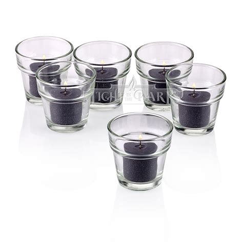 Clear Glass Flower Pot Votive Candle Holders With Black Votive Candles