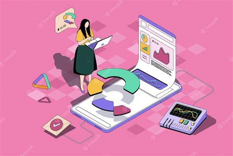 Premium Vector Business Statistics Concept In 3d Isometric Design Woman Analyzing Stock Market