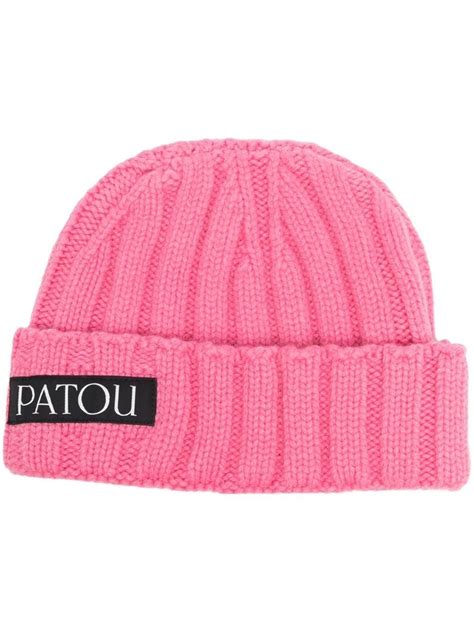 Patou Logo Patch Ribbed Knit Beanie Farfetch