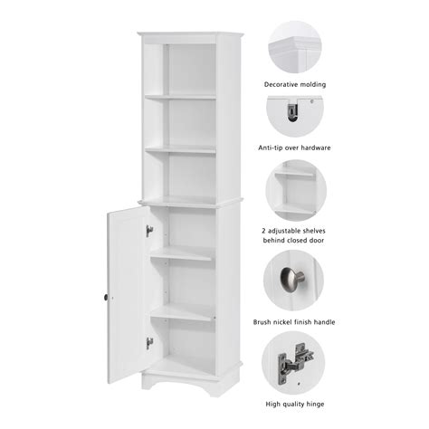 The White Cabinet Is Open And Has Three Shelves